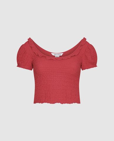  URBAN REVIVO - Áo croptop nữ cổ tròn tay ngắn Shirred 