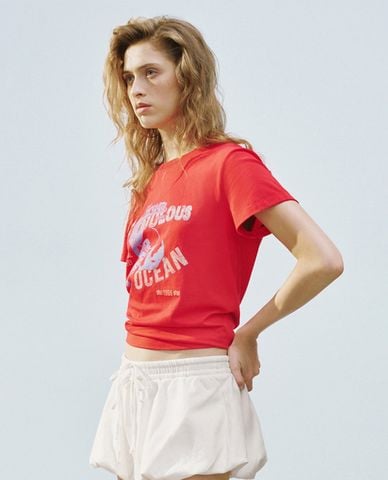  URBAN REVIVO - Áo thun nữ cổ tròn tay ngắn Printed 