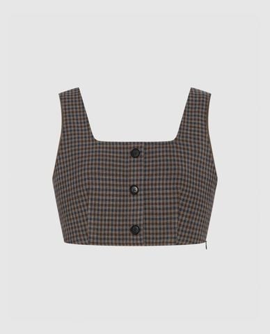  URBAN REVIVO - Áo croptop nữ cổ vuông Checkered 