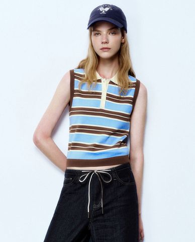  URBAN REVIVO - Áo sát nách nữ dệt kim kẻ sọc 