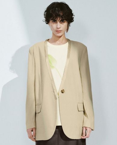  URBAN REVIVO - Áo khoác blazer nữ viền cổ hiện đại 