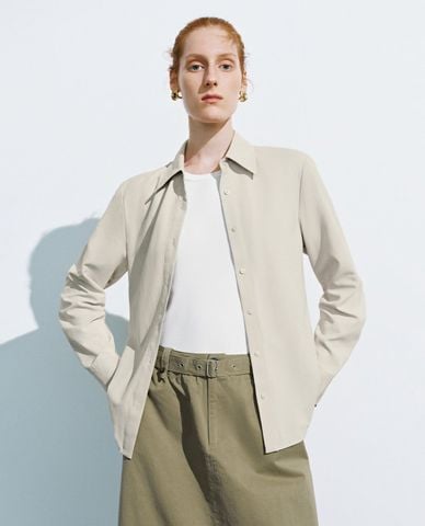  URBAN REVIVO - Áo sơ mi nữ cổ bẻ tay dài thanh lịch 