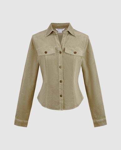  URBAN REVIVO - Áo sơ mi nữ tay dài Press Button Lapel 