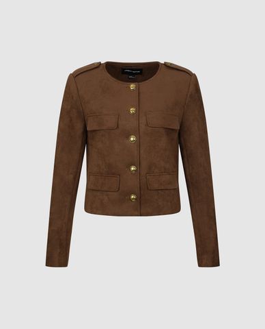  URBAN REVIVO - Áo khoác nữ một hàng nút cổ tròn tay dài Regular 