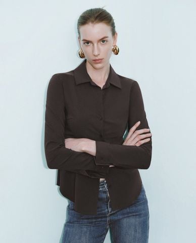  URBAN REVIVO - Áo sơ mi nữ cổ bẻ tay dài thanh lịch 