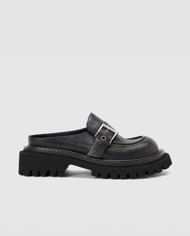 URBAN REVIVO - Giày mules nữ đế vừa mũi tròn Vegan Leather 