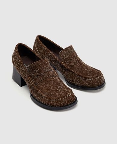  URBAN REVIVO - Giày lười nữ đế cao Suede 