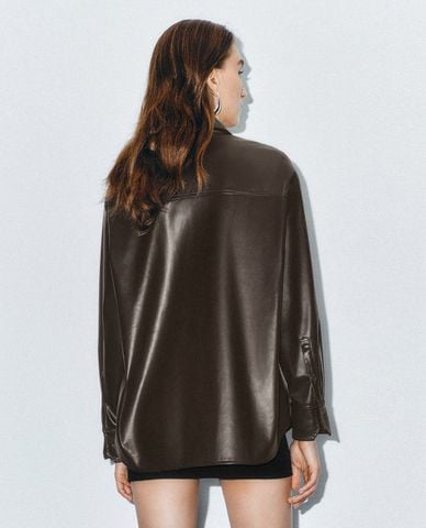  URBAN REVIVO - Áo sơ mi nữ cổ bẻ tay dài Leather Button Up 