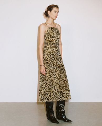  URBAN REVIVO - Đầm hai dây midi in họa tiết thời thượng 