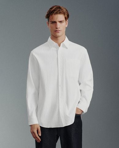 URBAN REVIVO - Áo sơ mi nam cổ bẻ tay dài Textured Button Up 
