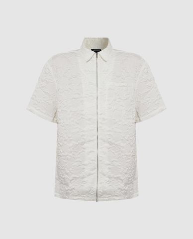  URBAN REVIVO - Áo sơ mi nam cổ bẻ tay ngắn phối khóa zip 