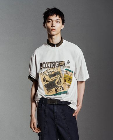  URBAN REVIVO - Áo thun nam cổ tròn in hình nổi bật 