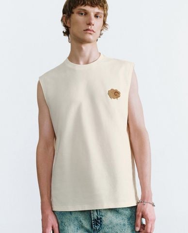  URBAN REVIVO - Áo ba lỗ nam cổ tròn phom suông Embroidered 