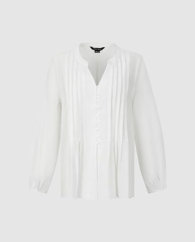  URBAN REVIVO - Áo sơ mi nữ cổ V tay dài xếp li 