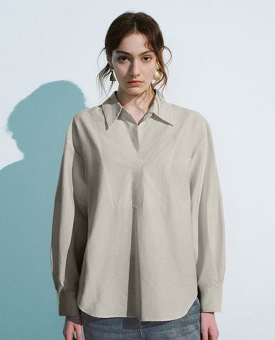  URBAN REVIVO - Áo sơ mi nữ cổ bẻ tay dài Loose Lapel Overhead 
