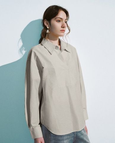  URBAN REVIVO - Áo sơ mi nữ cổ bẻ tay dài Loose Lapel Overhead 