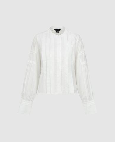  URBAN REVIVO - Áo sơ mi nữ cổ trụ tay dài phom croptop 