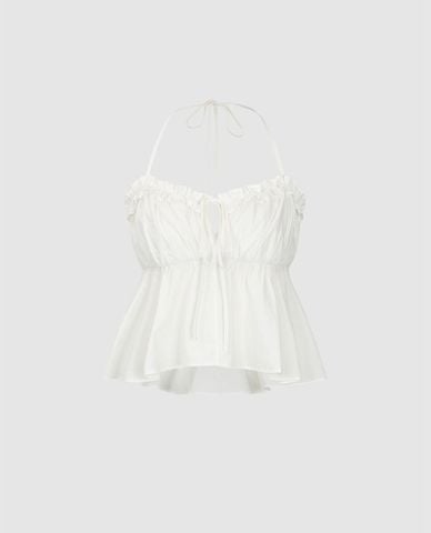  URBAN REVIVO - Áo kiểu nữ cổ yếm xếp li hiện đại 