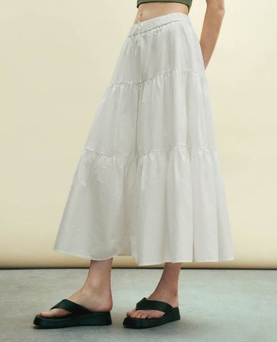  URBAN REVIVO - Chân váy xếp tầng midi hiện đại 