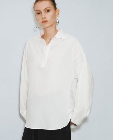  URBAN REVIVO - Áo sơ mi nữ cổ bẻ tay dài Loose Sailor Collar 