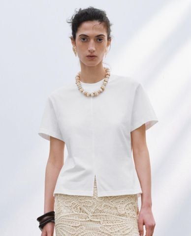  URBAN REVIVO - Áo thun nữ cổ tròn tay ngắn 