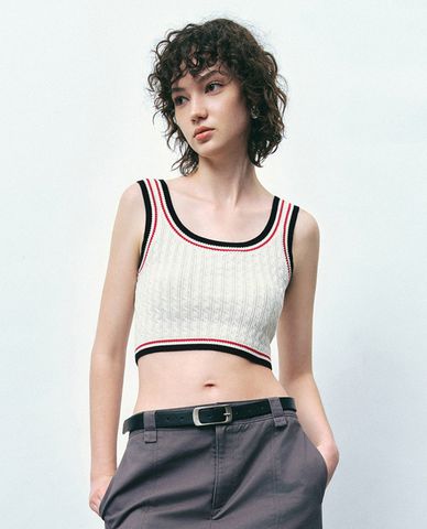  URBAN REVIVO - Áo sát nách nữ dệt kim phom croptop 