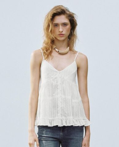  URBAN REVIVO - Áo hai dây nữ phối ren Ruffle 