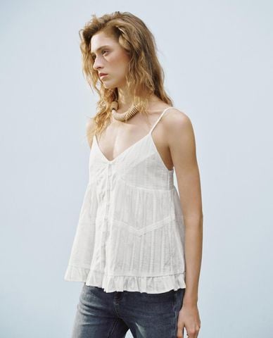  URBAN REVIVO - Áo hai dây nữ phối ren Ruffle 