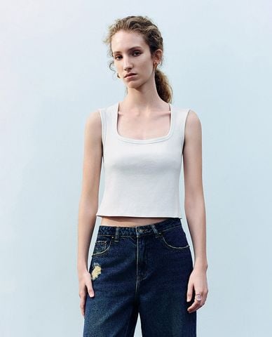  URBAN REVIVO - Áo sát nách nữ cổ vuông trẻ trung 