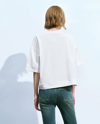  URBAN REVIVO - Áo thun nữ cổ tròn tay ngắn hiện đại 