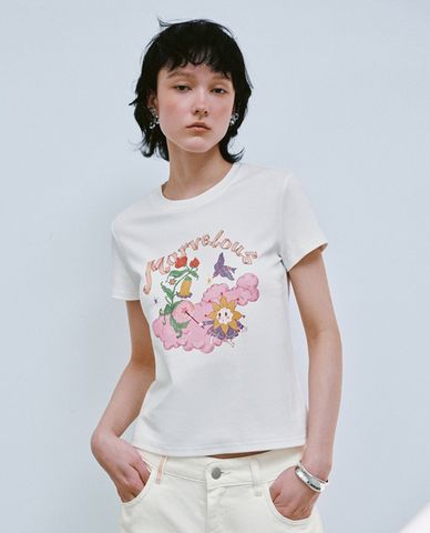  URBAN REVIVO - Áo thun nữ cổ tròn tay ngắn năng động 