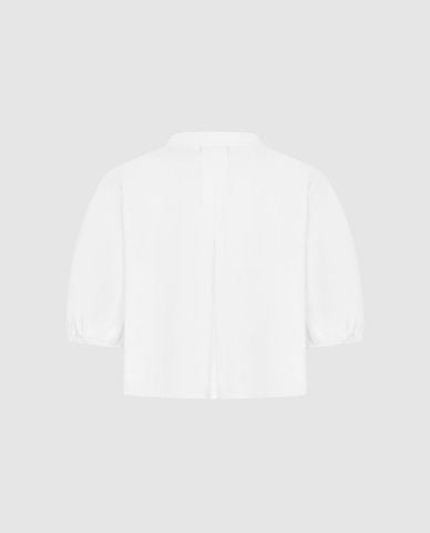  URBAN REVIVO - Áo kiểu nữ cổ tròn tay phồng phối nơ 