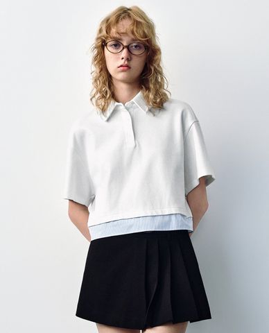  URBAN REVIVO - Áo polo nữ tay ngắn hai tầng 