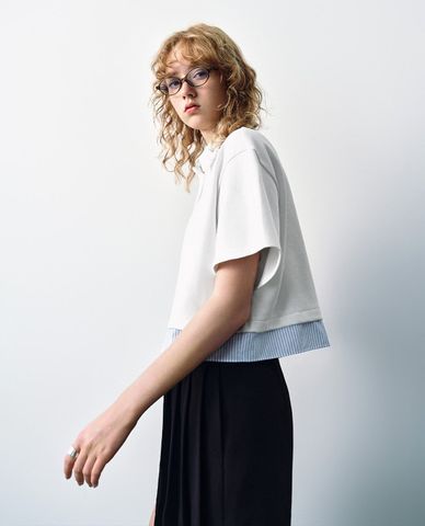  URBAN REVIVO - Áo polo nữ tay ngắn hai tầng 