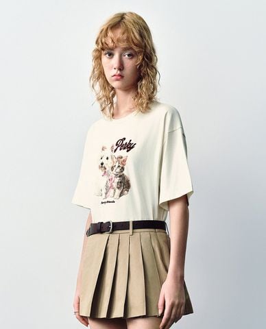  URBAN REVIVO - Áo thun nữ cổ tròn tay ngắn trẻ trung 