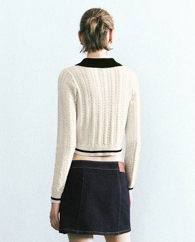  URBAN REVIVO - Áo dệt kim nữ tay dài phom croptop Bow Décor 