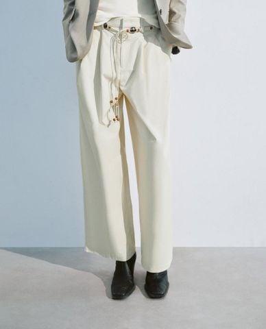  URBAN REVIVO - Quần nữ ống rộng phối dây rút hiện đại 