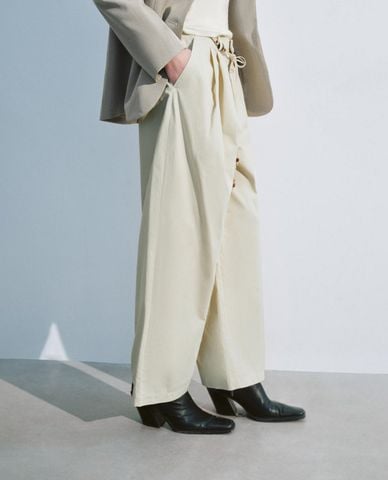  URBAN REVIVO - Quần nữ ống rộng phối dây rút hiện đại 