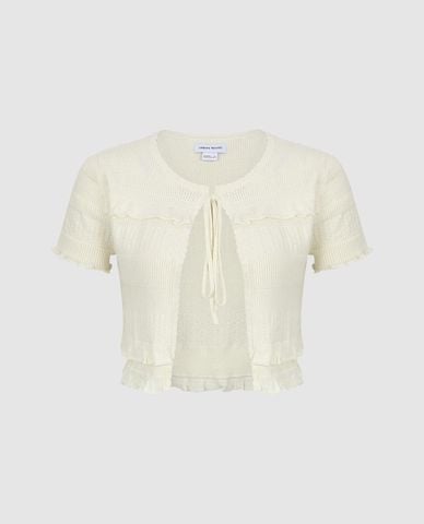  URBAN REVIVO - Áo dệt kim nữ phối dây rút 