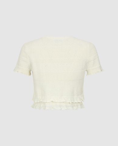  URBAN REVIVO - Áo dệt kim nữ phối dây rút 