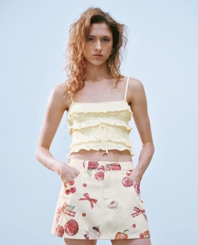  URBAN REVIVO - Áo hai dây nữ xếp tầng phối bèo 