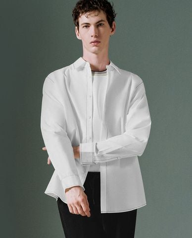  URBAN REVIVO - Áo sơ mi nam cổ bẻ tay dài Loose 