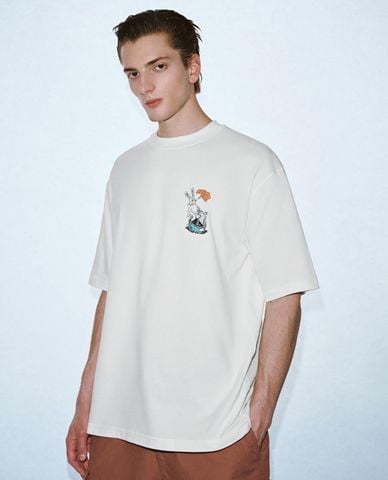  URBAN REVIVO - Áo thun nam cổ tròn tay ngắn hiện đại 