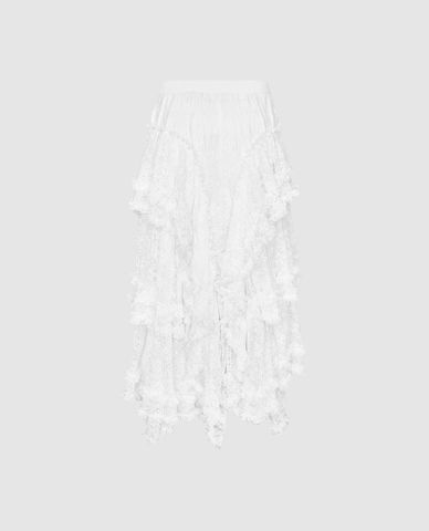  URBAN REVIVO - Chân váy xếp tầng phối ren nữ tính 