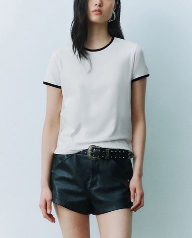  URBAN REVIVO - Áo thun nữ cổ tròn tay ngắn thời trang 