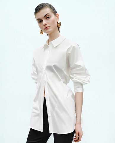  URBAN REVIVO - Áo sơ mi nữ cổ bẻ tay dài hiện đại 