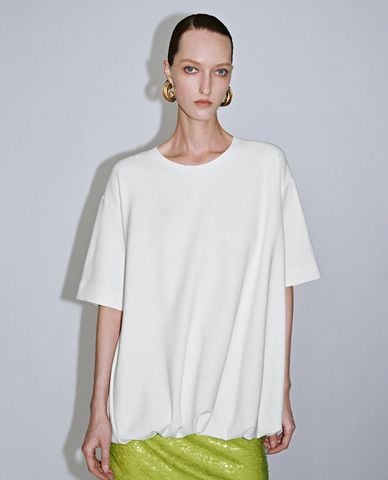  URBAN REVIVO - Áo kiểu nữ cổ tròn dáng quả bí 