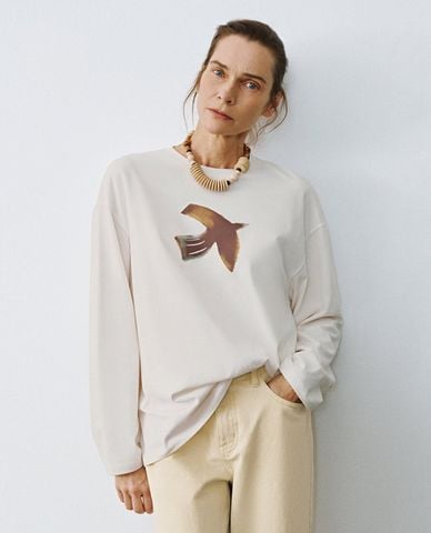  URBAN REVIVO - Áo thun nữ cổ tròn tay dài Loose 