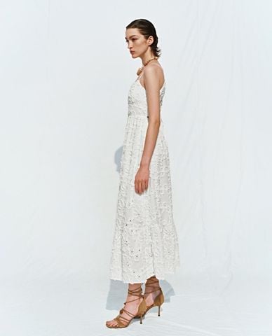  URBAN REVIVO - Đầm hai dây midi phối ren thanh lịch 