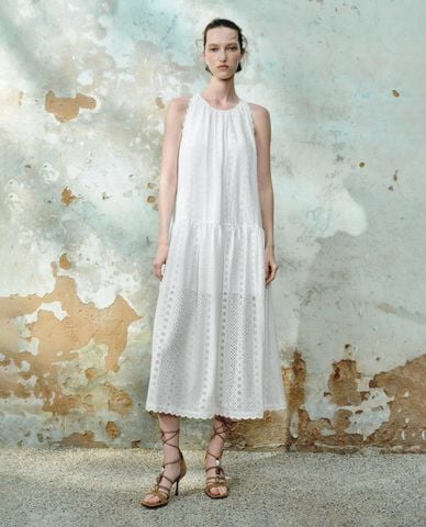  URBAN REVIVO - Đầm sát nách midi cổ tròn Lace 